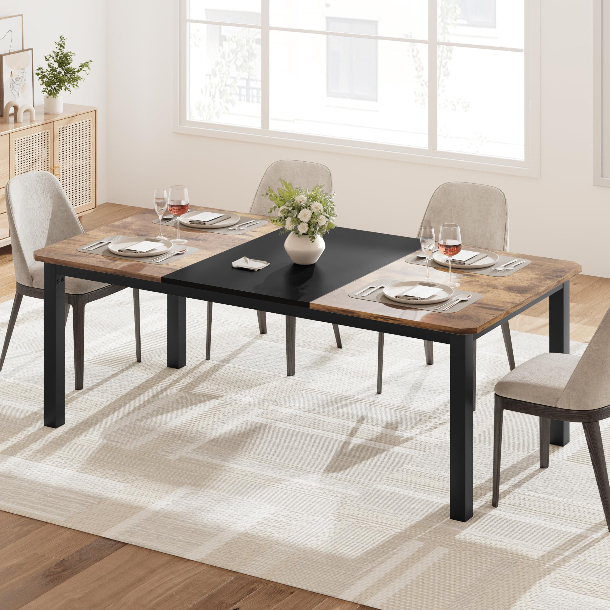 George Oliver Rozia Dining Table For 6~8 People, 78.7" Long Kitchen ...